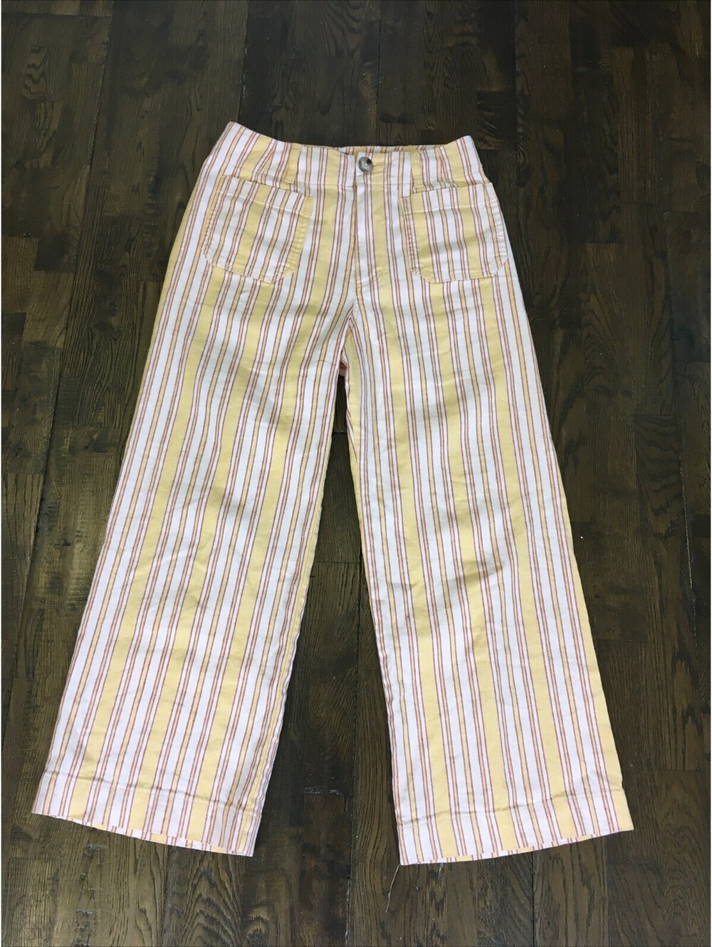 Anthropologie Maeve The Colette Wide Leg Cropped Pants Linen Blend Stripe 28 EUC
